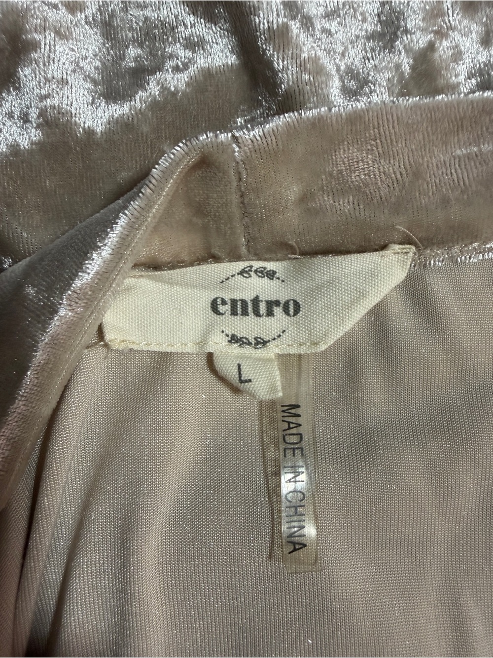 Entro L Champagne Crushed Velvet Lace Up Top Boho Y2K - Picture 8 of 10